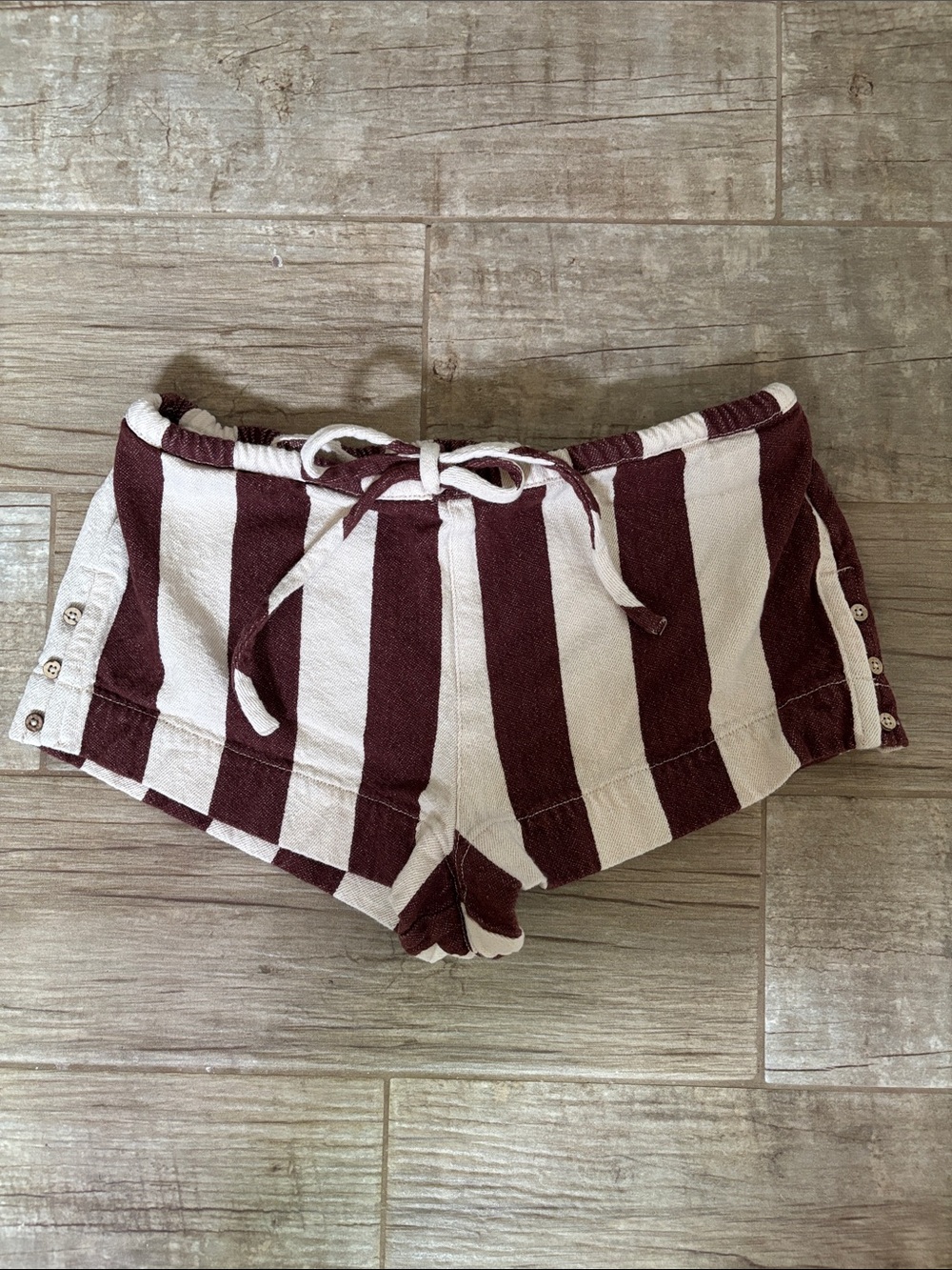 Free People Striped Maroon and White 100% Cotton Women’s Drawstring Shorts